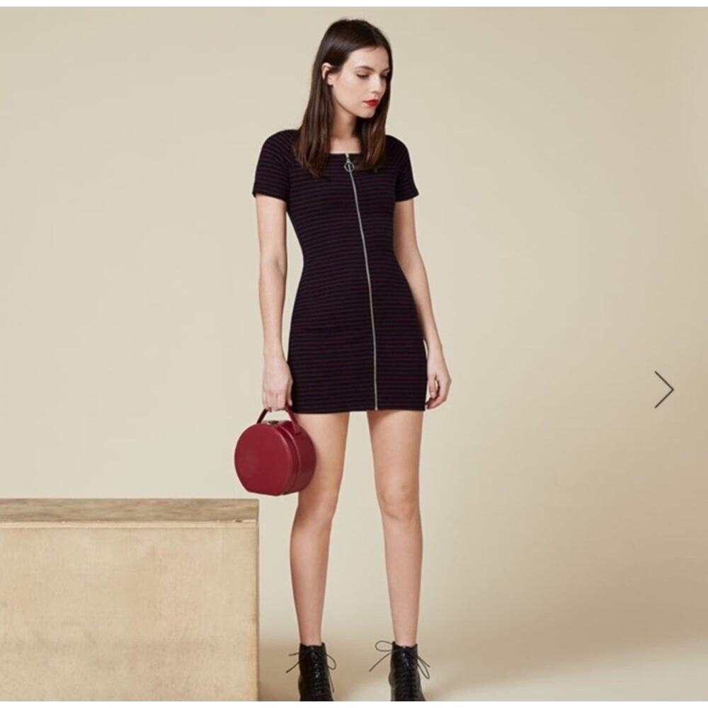 REFORMATION Rania Ribbed Zipper Black Mini Dress NOWT